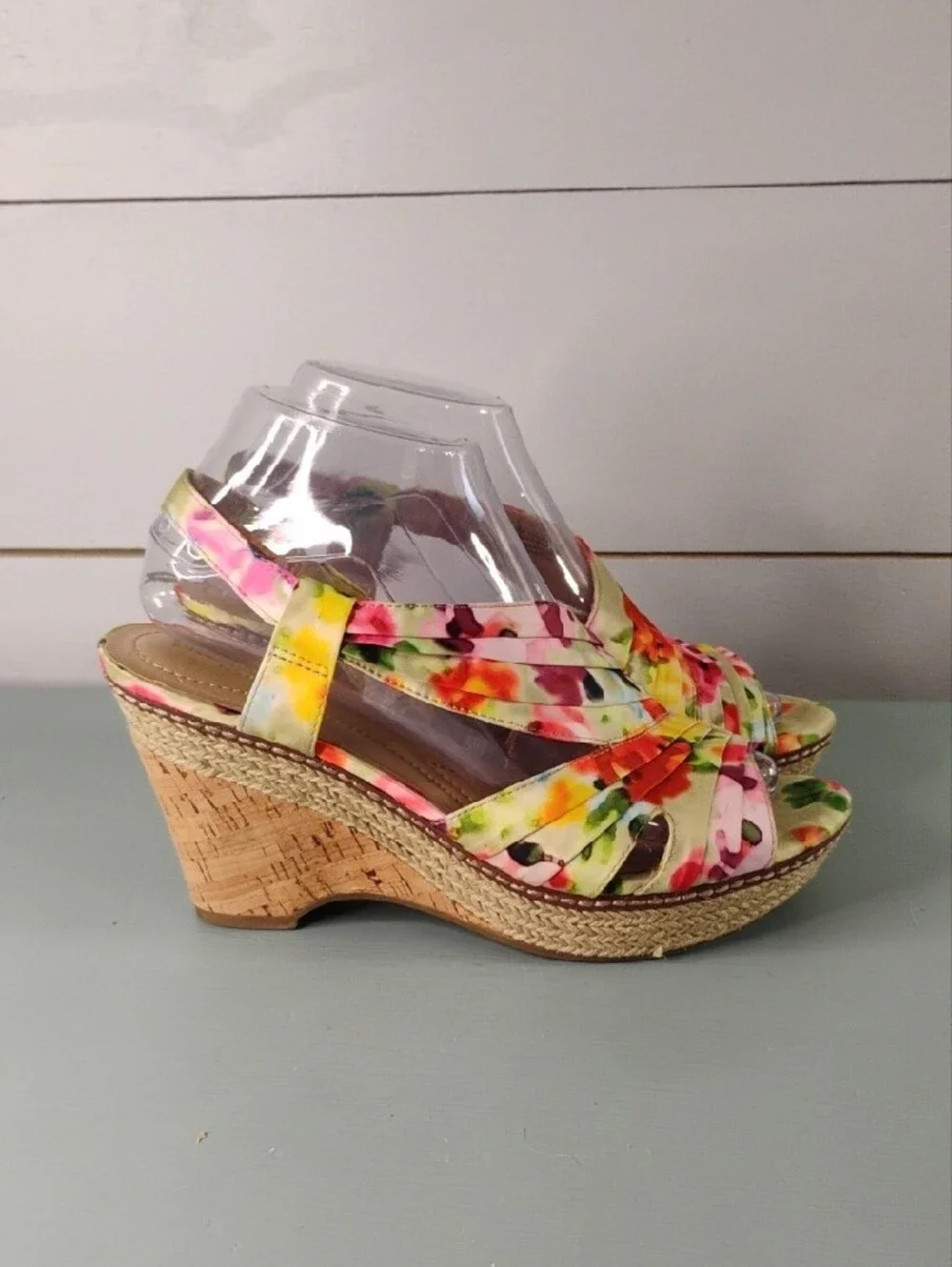 Naturalizer Multicolor Floral Cork Wedge Sandals